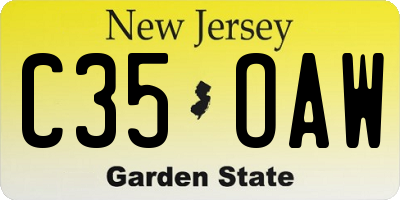 NJ license plate C35OAW