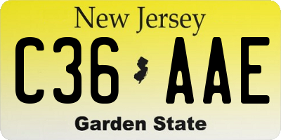NJ license plate C36AAE