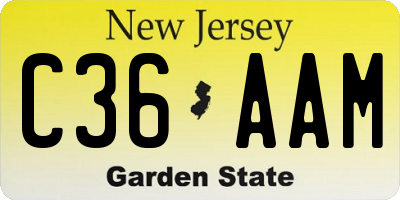 NJ license plate C36AAM