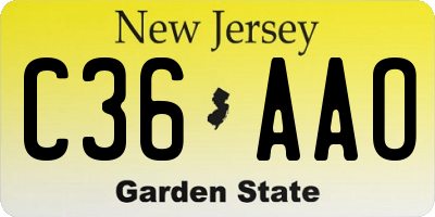NJ license plate C36AAO