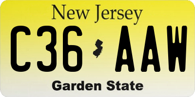 NJ license plate C36AAW