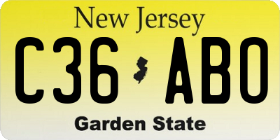 NJ license plate C36ABO