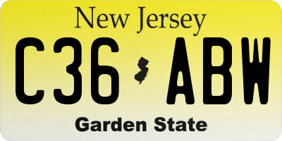 NJ license plate C36ABW