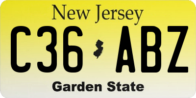 NJ license plate C36ABZ