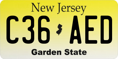 NJ license plate C36AED