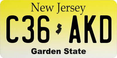 NJ license plate C36AKD