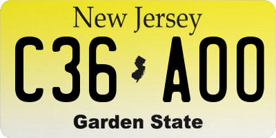 NJ license plate C36AOO