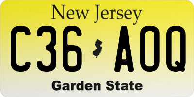 NJ license plate C36AOQ