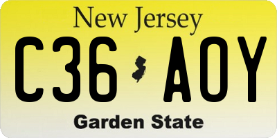 NJ license plate C36AOY