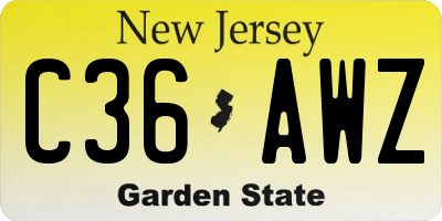 NJ license plate C36AWZ