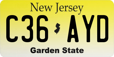 NJ license plate C36AYD