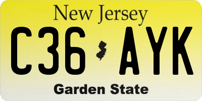 NJ license plate C36AYK