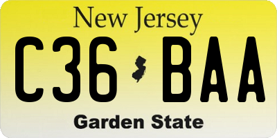 NJ license plate C36BAA