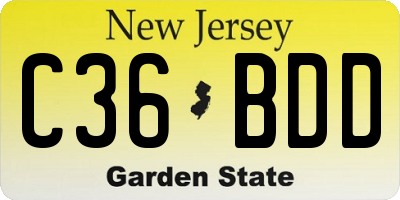NJ license plate C36BDD