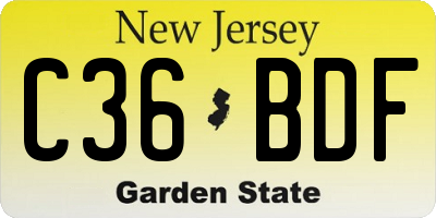 NJ license plate C36BDF