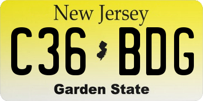 NJ license plate C36BDG