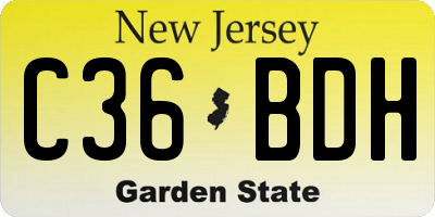 NJ license plate C36BDH