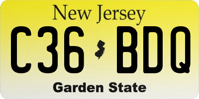 NJ license plate C36BDQ
