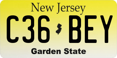 NJ license plate C36BEY