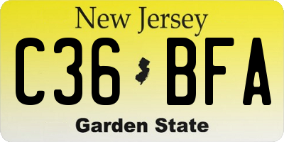 NJ license plate C36BFA