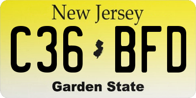 NJ license plate C36BFD