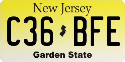 NJ license plate C36BFE