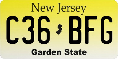 NJ license plate C36BFG