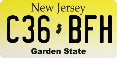 NJ license plate C36BFH
