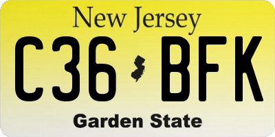 NJ license plate C36BFK