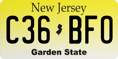 NJ license plate C36BFO