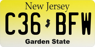 NJ license plate C36BFW
