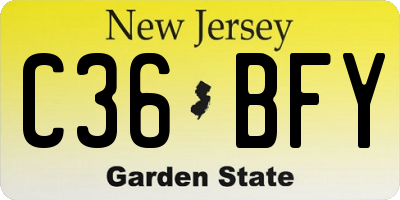 NJ license plate C36BFY