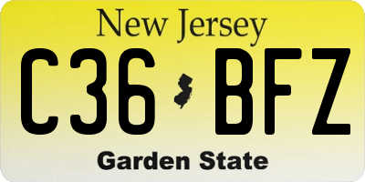 NJ license plate C36BFZ