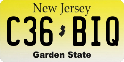 NJ license plate C36BIQ