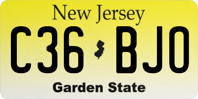 NJ license plate C36BJO