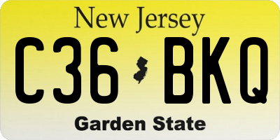 NJ license plate C36BKQ