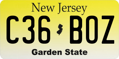 NJ license plate C36BOZ