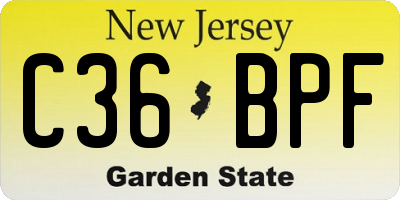 NJ license plate C36BPF