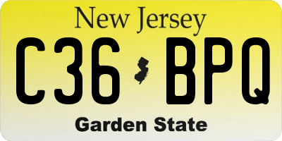 NJ license plate C36BPQ