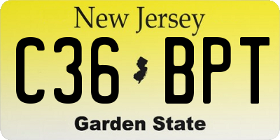 NJ license plate C36BPT