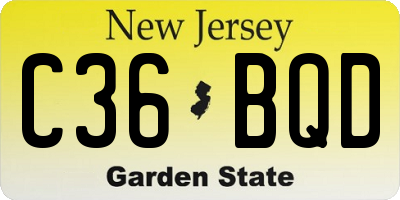 NJ license plate C36BQD