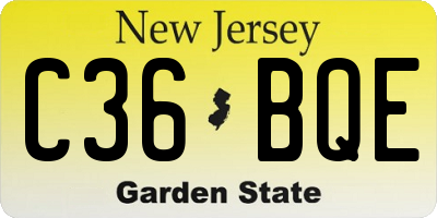 NJ license plate C36BQE