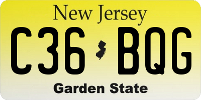 NJ license plate C36BQG