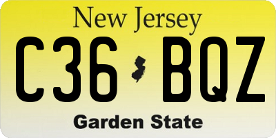 NJ license plate C36BQZ