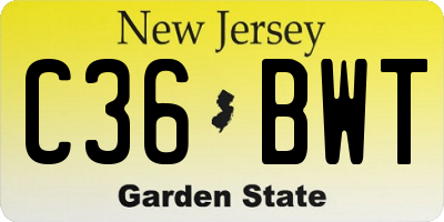 NJ license plate C36BWT
