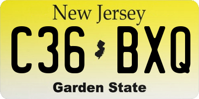 NJ license plate C36BXQ