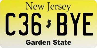 NJ license plate C36BYE