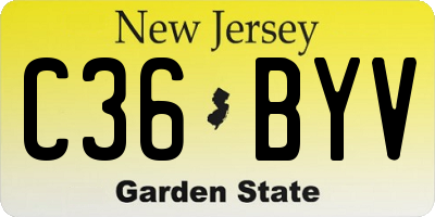 NJ license plate C36BYV