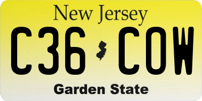 NJ license plate C36COW