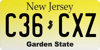 NJ license plate C36CXZ